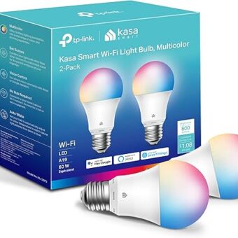 Kasa Smart Light Bulbs, Full Color Changing Dimmable Smart WiFi Bulbs Compatible with Alexa and Google Home, A19, 60 W 800 Lumens,2.4Ghz only, No Hub Required, 2-Pack (KL125P2),...