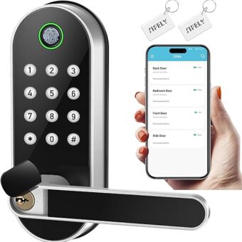 Keyless-Entry Fingerprint Smart Door Lock: Sifely Digital Electronic Lock with Code Passcode, Electric Door Knob, Biometric Handle, Perfect for Entry Doors, Bedroom Doors (Silver)