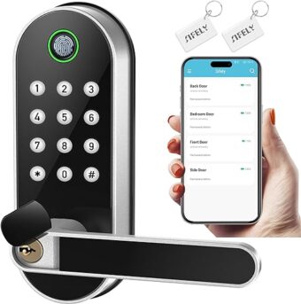 Keyless-Entry Fingerprint Smart Door Lock: Sifely Digital Electronic Lock with Code Passcode, Electric Door Knob, Biometric Handle, Perfect for Entry Doors, Bedroom Doors (Silver)