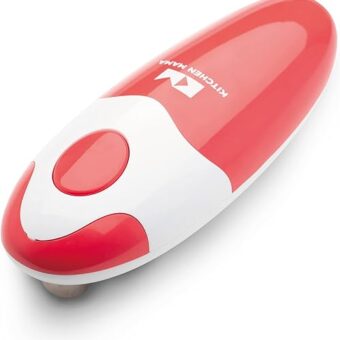 Kitchen Mama Auto Electric Can Opener: Open Your Cans with A Simple Press of Button - Automatic, Hands Free, Smooth Edge, Food-Safe, Battery Operated, YES YOU CAN (Red)