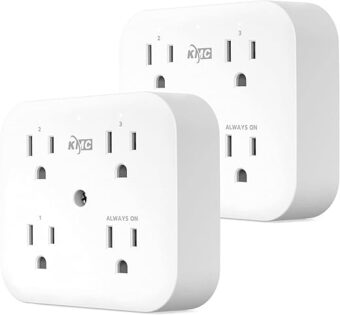 KMC Smart Tap Mini 2-Pack, 4-Outlet Wall Mounted Plug Adapter, 3 Independently Controlled Wi-Fi Outlets, Compatible with Alexa & Google Assistant, No Hub Required