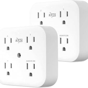 KMC Smart Tap Mini 2-Pack, 4-Outlet Wall Mounted Plug Adapter, 3 Independently Controlled Wi-Fi Outlets, Compatible with Alexa & Google Assistant, No Hub Required