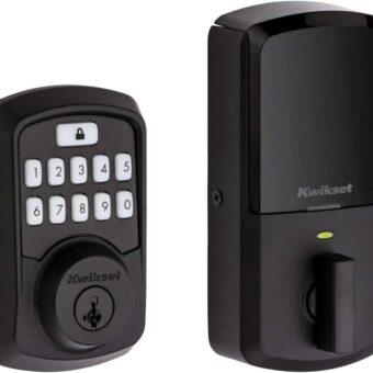 Kwikset 99420-003 Aura Bluetooth Programmable Keypad Door Lock Deadbolt Featuring SmartKey Security, Iron Black