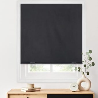 LazBlinds 100% Blackout Roller Shades, No tools No Drill Cordless Blinds for Windows, Thermal Insulated UV Protection Privacy Window Shades for Bedroom (36''W x 72''H, Black)