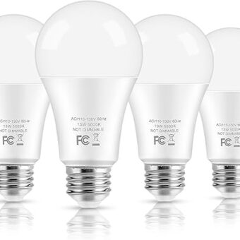 LED Light Bulbs, 100 Watt Equivalent A19, 13W 5000K Daylight White 1500 Lumens Non-Dimmable Bright E26 Edison Medium Screw Bulbs for Home Bedroom Kitchen Living Room Office...