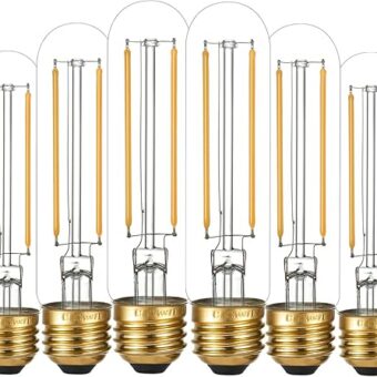 LiteHistory Dimmable E26 LED Bulb 4W Equal 40 Watt Warm White 2700K E26 Edison AC120V 400lm Tubular T9 T10 LED Light Bulb for Rustic Pendant,Chandeliers,Wall sconces 6Pack