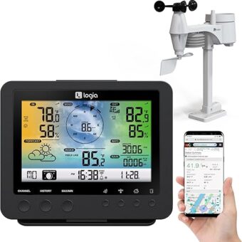 Logia 5-in-1 Wi-Fi Weather Station | Indoor/Outdoor Remote Monitoring System Shows Temperature, Humidity, Wind Speed/Direction, Rain & More | Wireless LED Color Console...