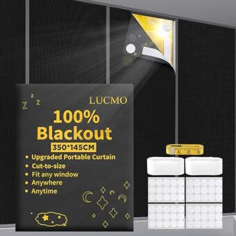 LUCMO Blackout Blinds 138" x 57", 100% Blackout Blind Curtain for Window, No Drill Portable Blackout Shades Film for Bedroom, Cut to Any Size, Nursery Black Out Blinds for Baby...