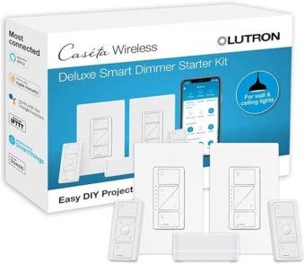 Lutron Caseta Smart Lighting Kit w/ Hub, 2 Original Dimmer Switches, 2 Pico Remotes, & More, for LED Bulbs, Works w/ Alexa, Apple Homekit, Google Home, 150W Single-Pole/3-Way,...