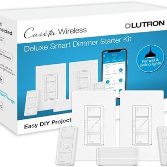 Lutron Caseta Smart Lighting Kit w/ Hub, 2 Original Dimmer Switches, 2 Pico Remotes, & More, for LED Bulbs, Works w/ Alexa, Apple Homekit, Google Home, 150W Single-Pole/3-Way,...