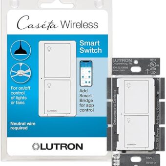 Lutron Caseta Smart Lighting Original Switch for Light Bulbs and Fans, Works w/ Alexa, Apple HomeKit, Google Home (Hub Required), 6A Single-Pole/3-Way, Neutral Required,...