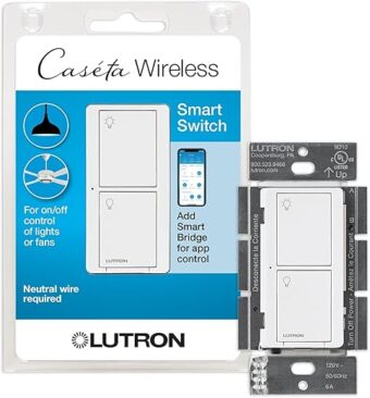 Lutron Caseta Smart Lighting Original Switch for Light Bulbs and Fans, Works w/ Alexa, Apple HomeKit, Google Home (Hub Required), 6A Single-Pole/3-Way, Neutral Required,...