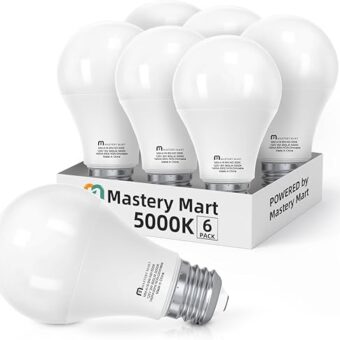 MASTERY MART A19 60-Watt Led Light Bulbs, 5000K Bright Daylight White, 800 Lumens, 6 Pack, E26, Non-Dimmable, CRI 80+ Energy Star, UL Listed, 9W [60W Equivalent]