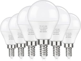 MAXvolador E12 LED 60W Equivalent Daylight White 5000K Ceiling Fan Bulbs, 600LM CRI 85+ Small Base Candelabra Bulbs, 6W Non-Dimmable, Pack of 6