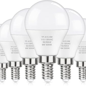 MAXvolador E12 LED 60W Equivalent Daylight White 5000K Ceiling Fan Bulbs, 600LM CRI 85+ Small Base Candelabra Bulbs, 6W Non-Dimmable, Pack of 6