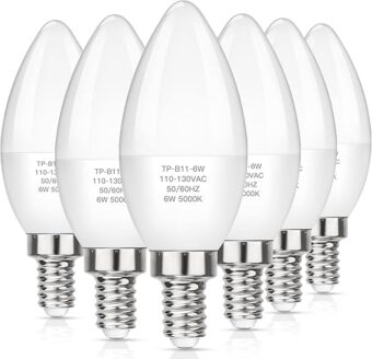 MAXvolador E12 LED Candelabra Light Bulbs 60W Equivalent, Daylight White 5000K 600 Lumen Chandelier Bulb, 6W B11 Candle Base, Non-Dimmable, Pack of 6