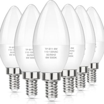 MAXvolador E12 LED Candelabra Light Bulbs 60W Equivalent, Daylight White 5000K 600 Lumen Chandelier Bulb, 6W B11 Candle Base, Non-Dimmable, Pack of 6