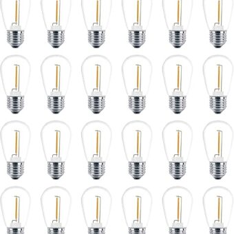 Meconard 24 Pack LED S14 Replacement Light Bulbs, Shatterproof Outdoor 1 Watt to Replace 11Watts String Incandescent Bulb, E26 Regular Medium Screw Base, 2200K Warm White,...