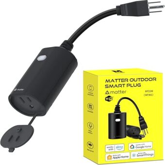 Minoston Matter Outdoor Smart Plug WiFi Heavy Duty Plug-in Outlet Waterproof, Compatible with Alexa Apple Home SmartThings Google Home, Black (MP22M)