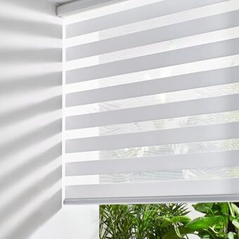 Persilux Cordless Zebra Blinds for Windows Free-Stop Roller Window Shades (22" W X 64" H, White) Dual Layer Light Control for Day and Night, Light Filtering Sheer Shades for...