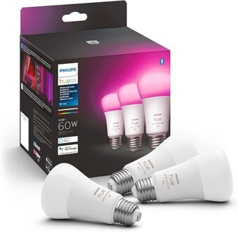 Philips Hue A19 LED Smart Light Bulb - White and Color Ambiance - 60W Indoor Light Bulb - Control with Hue App - Works with Alexa, Google Assistant and Apple Homekit - 3 Pack