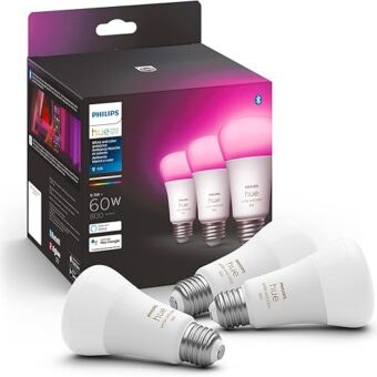 Philips Hue A19 LED Smart Light Bulb - White and Color Ambiance - 60W Indoor Light Bulb - Control with Hue App - Works with Alexa, Google Assistant and Apple Homekit - 3 Pack