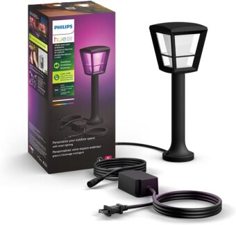 Philips Hue Econic White & Color Ambiance Outdoor Smart Pathway light Base Kit (Hue Hub Required), 1 pathway light + mounting kit, Works with Alexa, Black