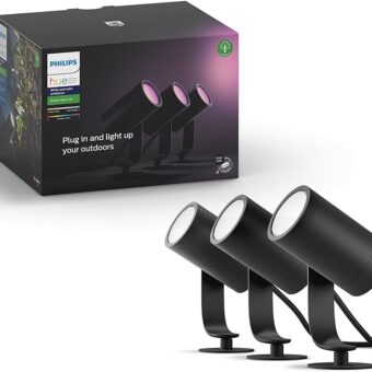 Philips Hue Lily White & Color Outdoor Spot Light Base kit (Hue Hub required), 3 Spot Lights with power supply + mount, Works with Alexa, HomeKit & Google Assistant