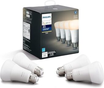 Philips Hue Smart 60W A19 LED Bulb - Soft Warm White Light - 4 Pack - 800LM - E26 - Indoor - Control with Hue App - Works with Alexa, Google Assistant and Apple Homekit