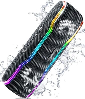 Portable Bluetooth Speaker, IPX7 Waterproof Wireless Speaker with Colorful Flashing Lights, 25W Super Bass 24H Playtime, 100ft Range, TWS Pairing for Outdoor, Home, Party,...