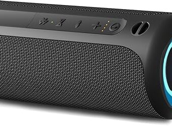 Portable Speaker, Wireless Bluetooth Speaker, IPX7 Waterproof, 25W Loud Stereo Sound, Bassboom Technology, TWS Pairing, Built-in Mic, 16H Playtime with Lights for Home Outdoor -...