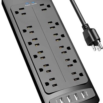 Power Strip, ALESTOR Surge Protector with 12 Outlets and 4 USB Ports, 6 Feet Extension Cord (1875W/15A), 2700 Joules, ETL Listed, Black