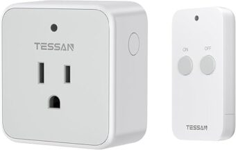 Remote Control Outlet, TESSAN Wireless Remote Light Switch, On Off Switch Plug for Lights, Lamps, Fans, Household Appliances, 100ft RF Range, 15A/1875W(1 Remote + 1 Outlet)