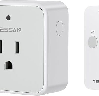 Remote Control Outlet, TESSAN Wireless Remote Light Switch, On Off Switch Plug for Lights, Lamps, Fans, Household Appliances, 100ft RF Range, 15A/1875W(1 Remote + 1 Outlet)