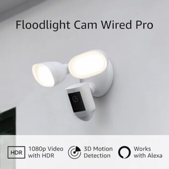 Ring Floodlight Cam Wired Pro with Bird’s Eye View and 3D Motion Detection, White