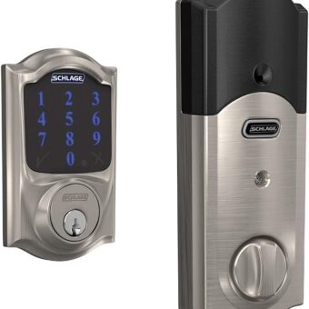 SCHLAGE BE469ZP CAM 619 Connect Smart Deadbolt with alarm with Camelot Trim in Satin Nickel, Z-Wave Plus enabled