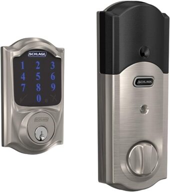 SCHLAGE BE469ZP CAM 619 Connect Smart Deadbolt with alarm with Camelot Trim in Satin Nickel, Z-Wave Plus enabled