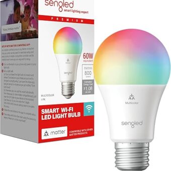 Sengled LED Smart Light Bulb (A19), Matter-Enabled, Multicolor, Works with Alexa, 60W Equivalent, 800LM, Instant Pairing, 2.4 GHz, Wi-Fi, 1-Pack