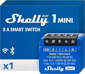 Shelly 1 Mini Gen3 | WiFi & Bluetooth Smart Switch Relay 1 Channel 8A | Home Automation | Compatible with Alexa & Google Home | iOS Android App | No Hub Required | Dry contacts