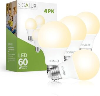 Sigalux LED Light Bulbs 60 Watt Equivalent A19 Standard Light Bulbs 2700K Warm, Non-Dimmable Energy Efficient 9.5W LED Soft White Bulb with E26 Medium Base, 800 Lumens, UL...