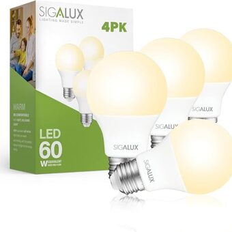 Sigalux LED Light Bulbs 60 Watt Equivalent A19 Standard Light Bulbs 2700K Warm, Non-Dimmable Energy Efficient 9.5W LED Soft White Bulb with E26 Medium Base, 800 Lumens, UL...