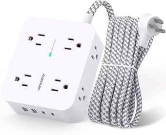 Surge Protector Power Strip - 8 Outlets with 4 USB (2 USB C) Charging Ports, Multi Plug Outlet Extender, 5Ft Braided Extension Cord, Flat Plug Wall Mount Desk USB Charging...