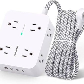 Surge Protector Power Strip - 8 Outlets with 4 USB (2 USB C) Charging Ports, Multi Plug Outlet Extender, 5Ft Braided Extension Cord, Flat Plug Wall Mount Desk USB Charging...