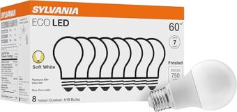 SYLVANIA ECO LED Light Bulb, A19 60W Equivalent, Efficient 9W, 7 Year, 750 Lumens, 2700K, Non-Dimmable, Frosted, Soft White - 8 Count (Pack of 1) (40821)