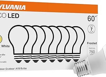 SYLVANIA ECO LED Light Bulb, A19 60W Equivalent, Efficient 9W, 7 Year, 750 Lumens, 2700K, Non-Dimmable, Frosted, Soft White - 8 Count (Pack of 1) (40821)