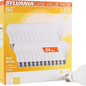 SYLVANIA LED A19 Light Bulb, 60W Equivalent, Efficient 8.5W, 10 Year, 2700K, 800 Lumens, Frosted, Soft White - 24 Pack (74765), Packaging may vary.