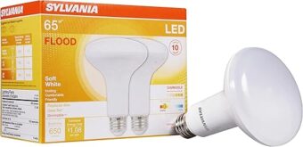 SYLVANIA LED Flood BR30 Light Bulb, 65W Equivalent Efficient 9W, 10 Year, 650 Lumens, Dimmable, 2700K, Soft White - 2 pack (73954)