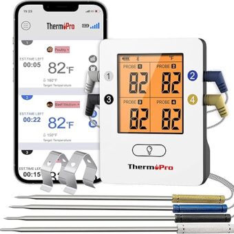 ThermoPro TP25 650FT Wireless Meat Thermometer with 4 Probes, Bluetooth Meat Thermometer for Cooking, BBQ Oven Food Smoker Thermometer Rechargeable