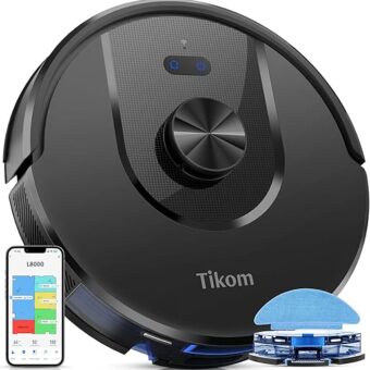 Tikom Robot Vacuum and Mop, L8000 Laser LiDAR Navigation Robotic Vacuum, 3000Pa Suction, 150Mins Max, 45dB, 14 No-Go Zones, 20 Virtual Walls, Self-Charging, Good for Pet Hair,...