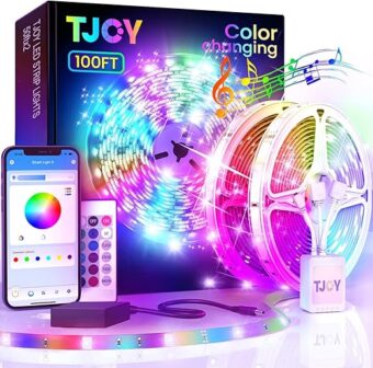 TJOY 100ft Bluetooth LED Strip Lights, Music Sync LED Lights Strip, RGB Color Changing LED Lights with Remote,Smart Phone APP Control, LED Lights for Bedroom,TV,Room DIY...